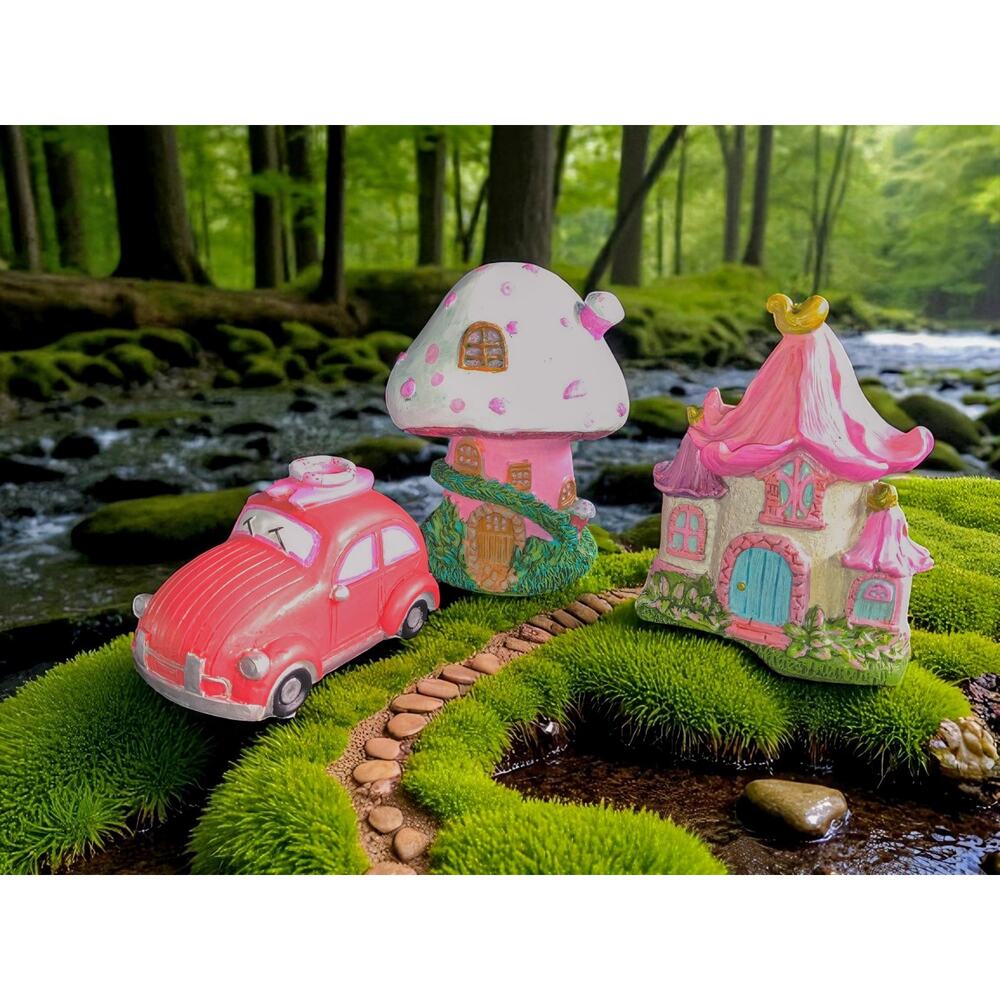 3 Piece Hand Painted, Hello Kitty Themed Fairy Houses